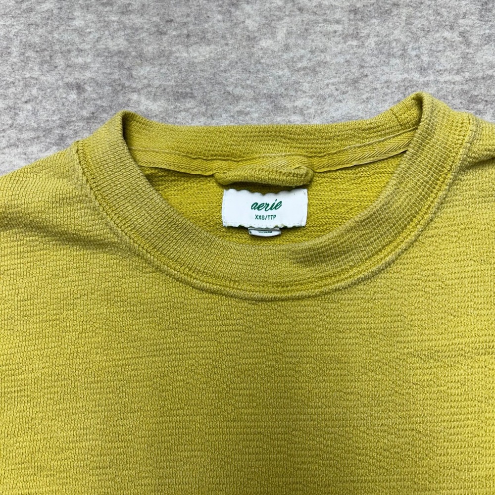 Aerie Womens XXS Oversized Sweatshirt Long Sleeve Textured Yellow Pullover - Picture 3 of 5